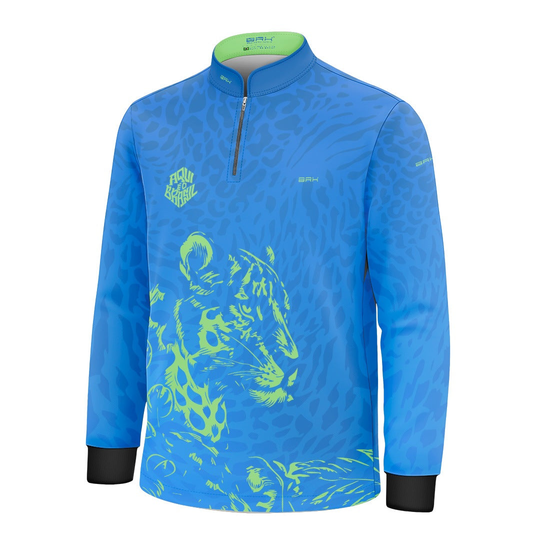 Camisa Brk Infantil Aqui é o Brasil Onça Sombreada Azul com Proteção Solar UV50+ - Brk Agro