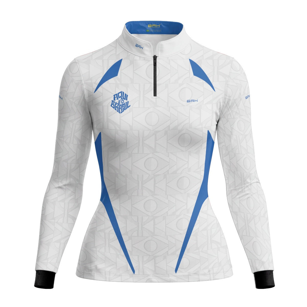 Camisa Brk Feminina Aqui é o Brasil Bandeira Geométrica Branca com Proteção Solar UV50+ - Brk Agro