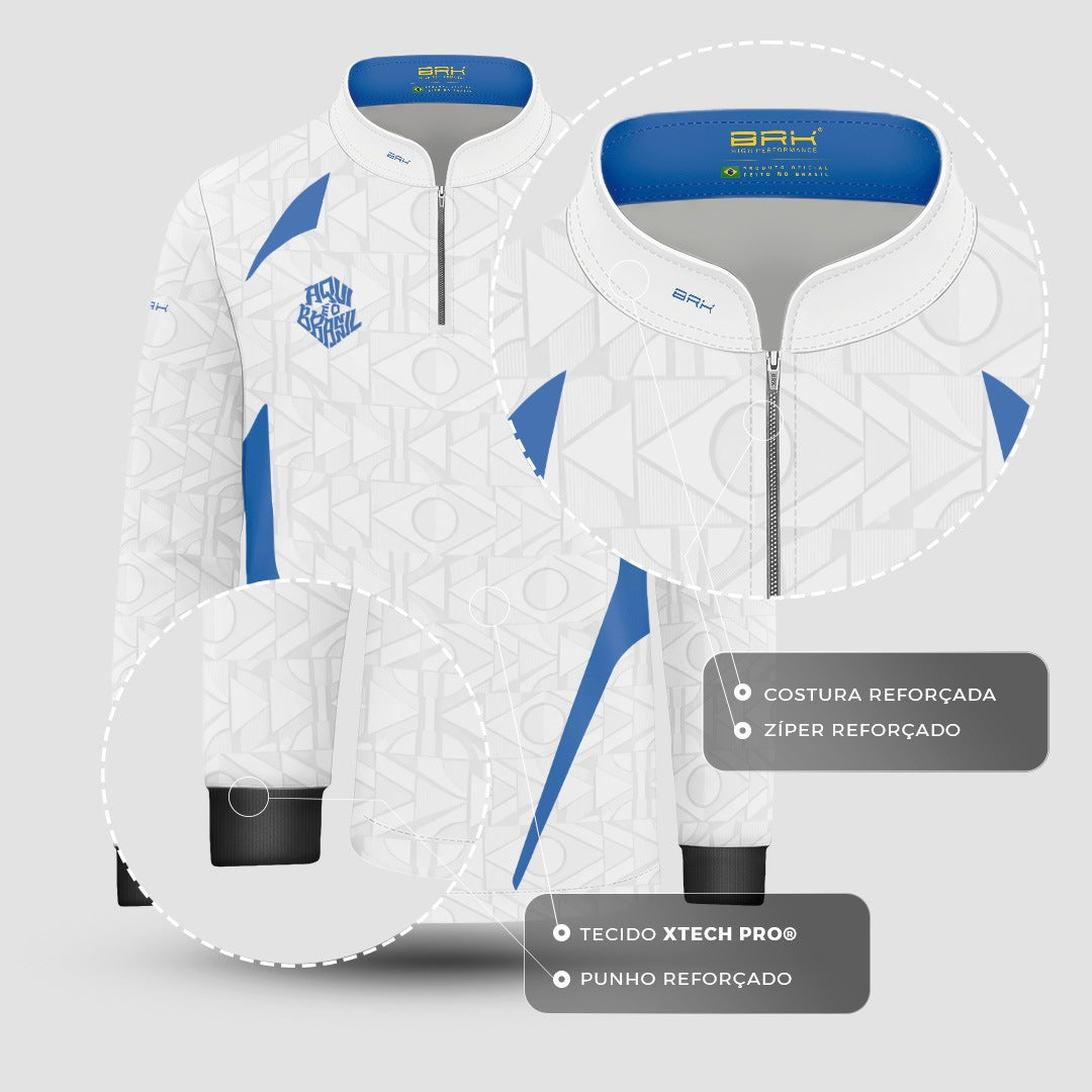 Camisa Brk Infantil Aqui é o Brasil Bandeira Geométrica Branca com Proteção Solar UV50+ - Brk Agro