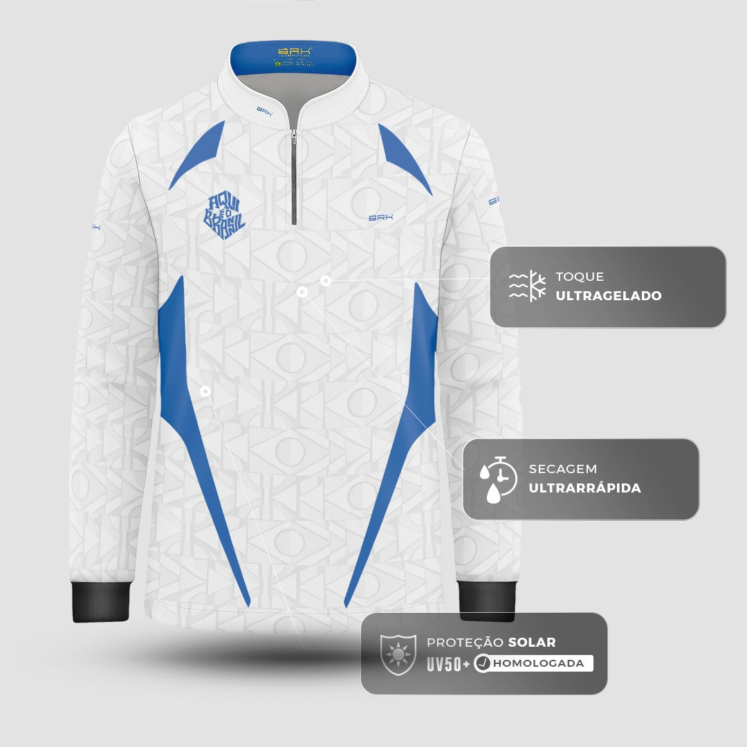 Camisa Brk Infantil Aqui é o Brasil Bandeira Geométrica Branca com Proteção Solar UV50+ - Brk Agro
