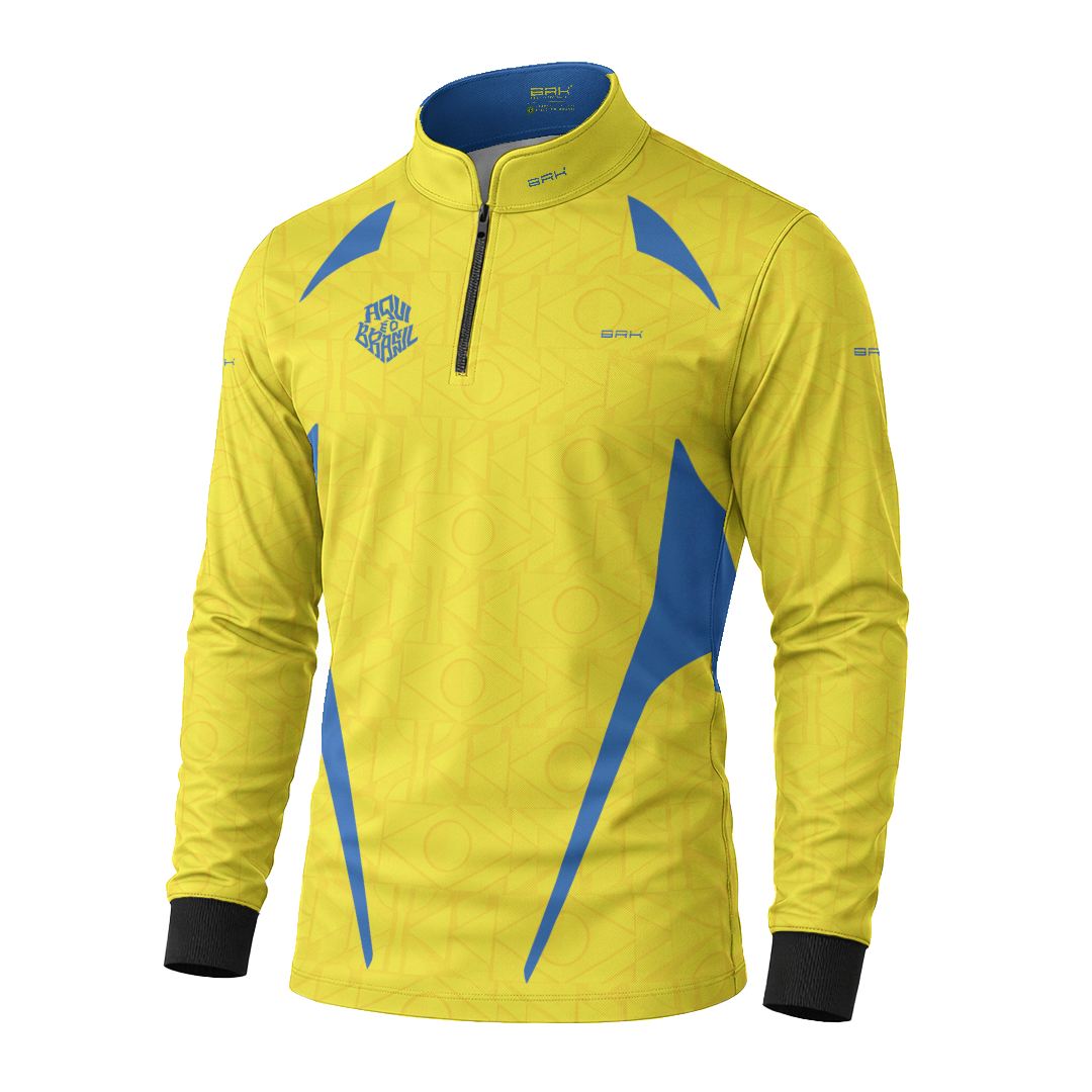 Camisa Brk Aqui é o Brasil Bandeira Geométrica Amarela com Proteção Solar UV50+ - Brk Agro