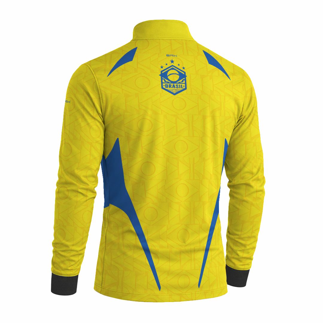 Camisa Brk Aqui é o Brasil Bandeira Geométrica Amarela com Proteção Solar UV50+ - Brk Agro