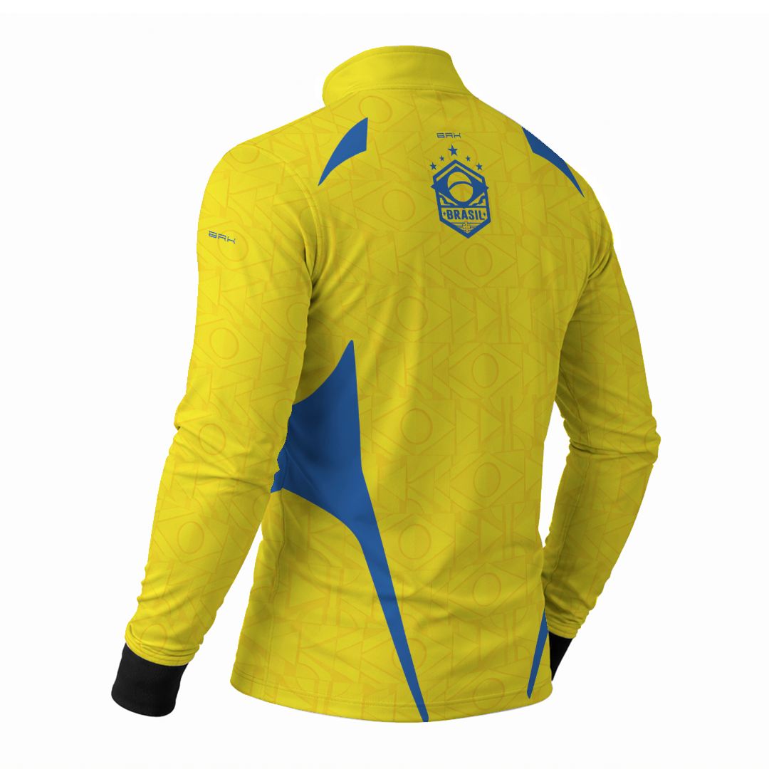 Camisa Brk Aqui é o Brasil Bandeira Geométrica Amarela com Proteção Solar UV50+ - Brk Agro