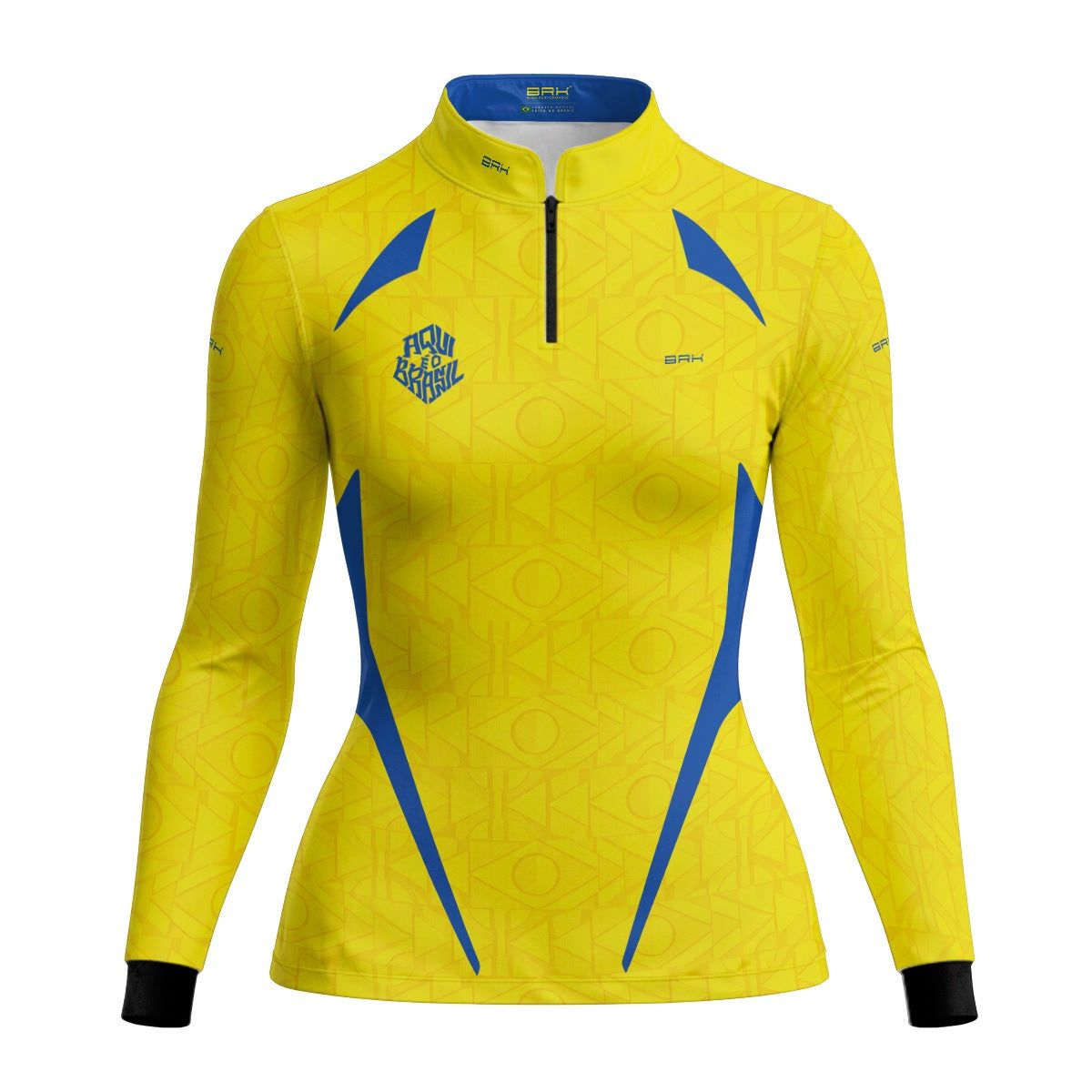 Camisa Brk Feminina Aqui é o Brasil Bandeira Geométrica Amarela com Proteção Solar UV50+ - Brk Agro