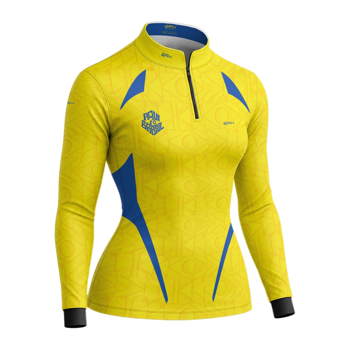 Camisa Brk Feminina Aqui é o Brasil Bandeira Geométrica Amarela com Proteção Solar UV50+ - Brk Agro