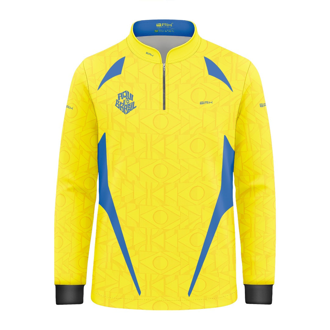 Camisa Brk Infantil Aqui é o Brasil Bandeira Geométrica Amarela com Proteção Solar UV50+ - Brk Agro