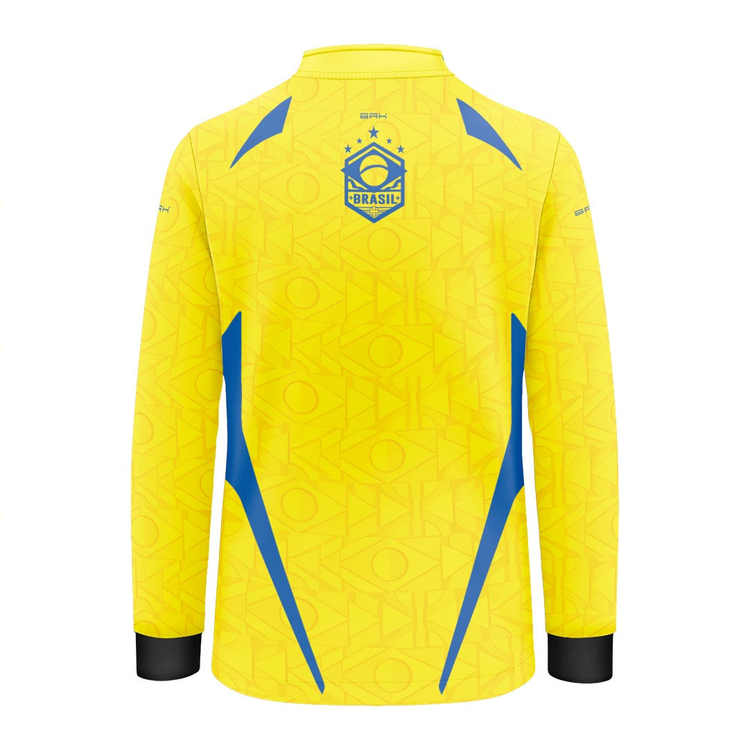 Camisa Brk Infantil Aqui é o Brasil Bandeira Geométrica Amarela com Proteção Solar UV50+ - Brk Agro