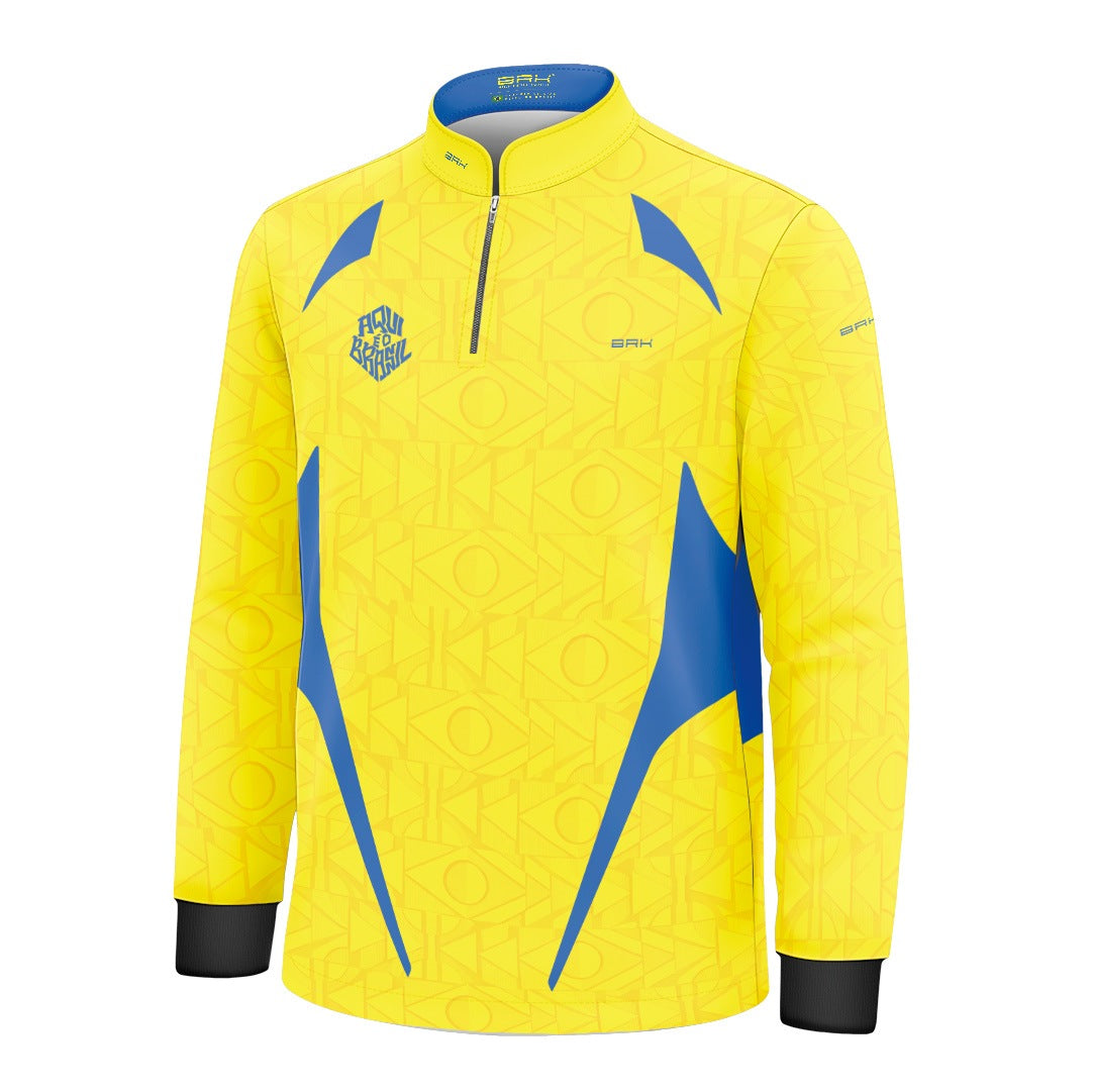 Camisa Brk Infantil Aqui é o Brasil Bandeira Geométrica Amarela com Proteção Solar UV50+ - Brk Agro