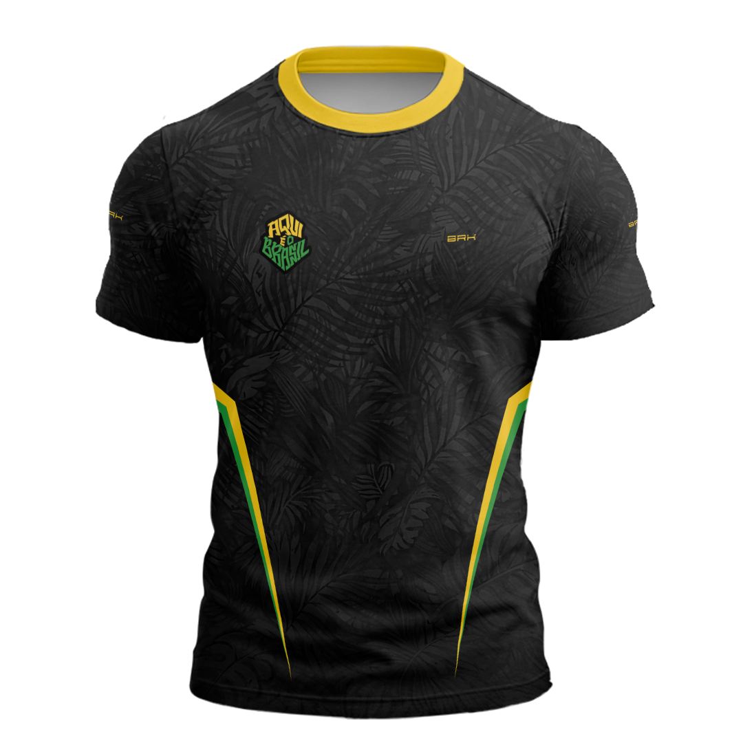 Camisa Casual Brk Aqui é o Brasil Folhagem Preta com Proteção Solar UV50+ - Brk Agro