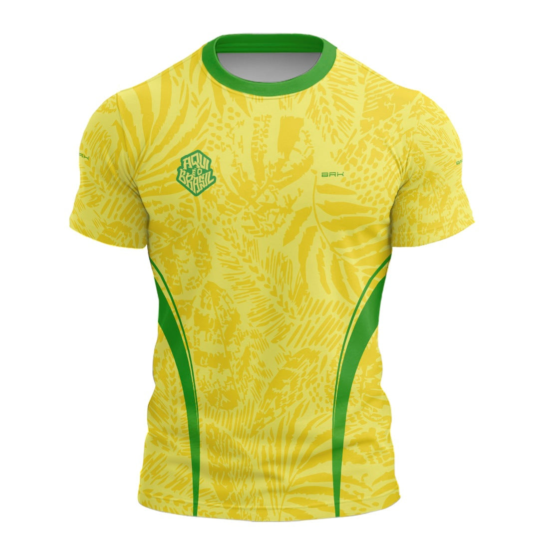Camisa Casual Brk Aqui é o Brasil Folhagem Tropical Amarela com Proteção Solar UV50+ - Brk Agro