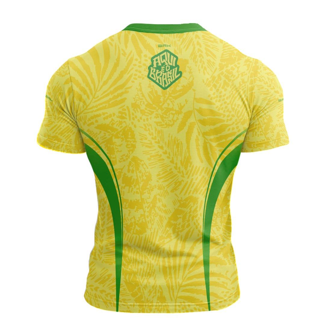 Camisa Casual Brk Aqui é o Brasil Folhagem Tropical Amarela com Proteção Solar UV50+ - Brk Agro