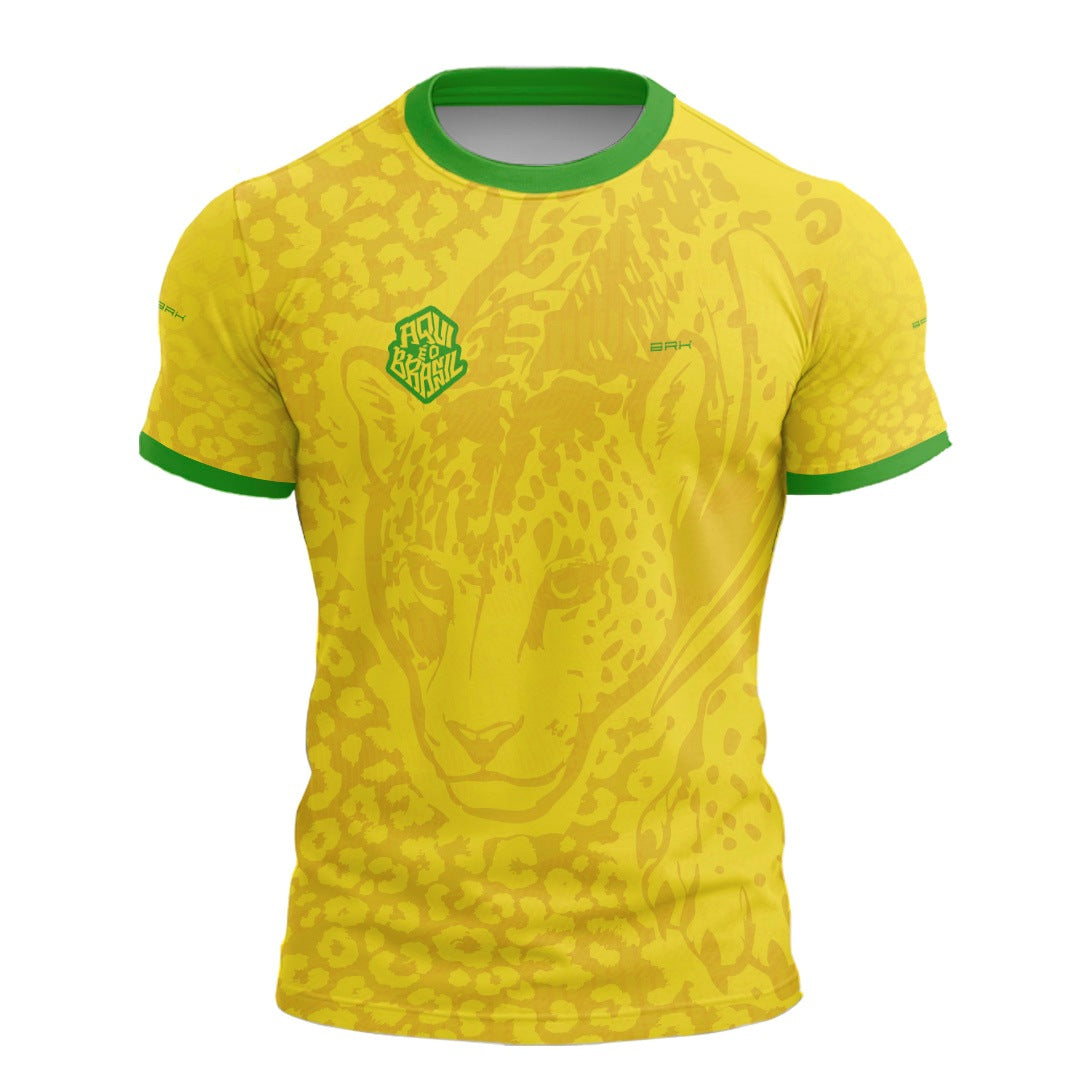 Camisa Casual Brk Aqui é o Brasil Onça Pintada Amarela com Proteção Solar UV50+ - Brk Agro