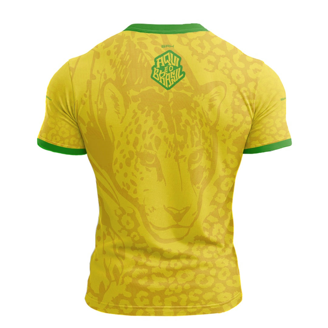 Camisa Casual Brk Aqui é o Brasil Onça Pintada Amarela com Proteção Solar UV50+ - Brk Agro