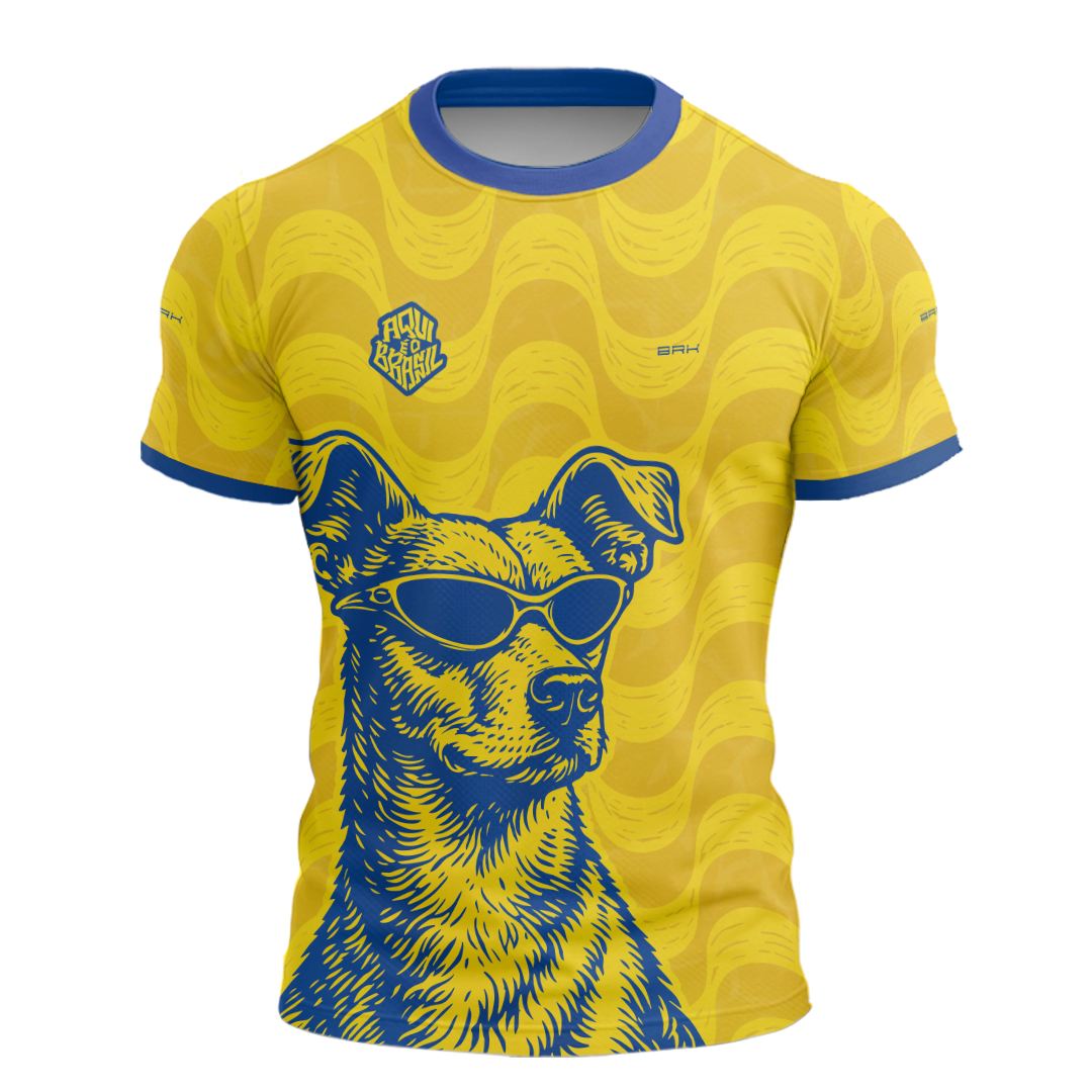 Camisa Casual Brk Aqui é o Brasil Caramelo de Óculos Amarelo com Proteção Solar UV50+ - Brk Agro