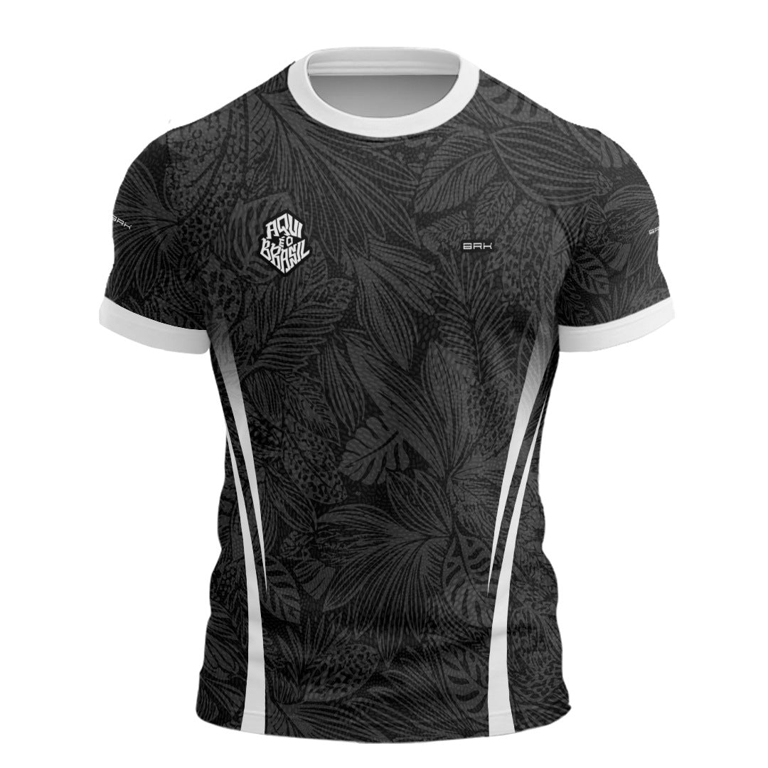 Camisa Brk Aqui é o Brasil Folhagem Tropical Preta com Proteção Solar UV50+ - Brk Agro