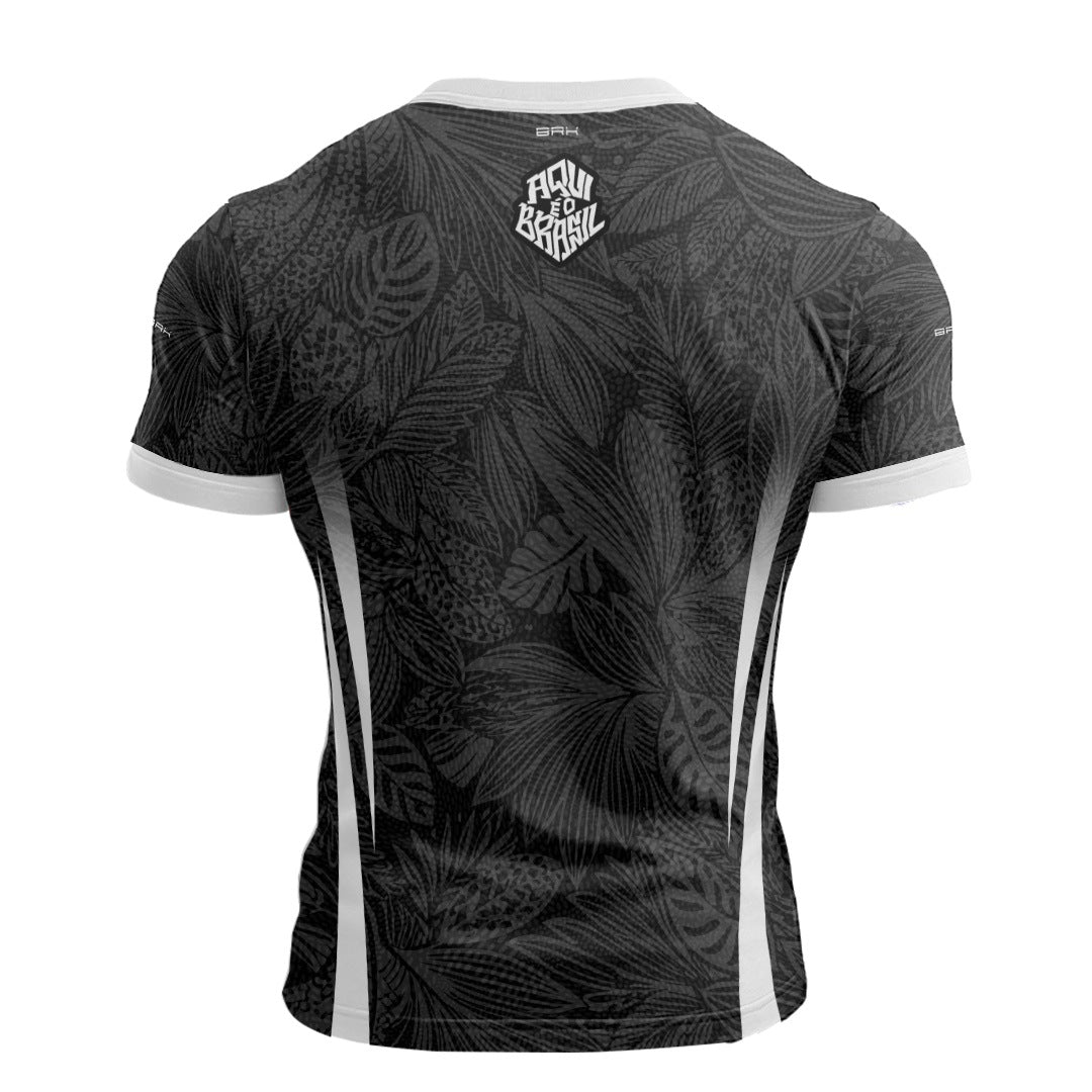 Camisa Brk Aqui é o Brasil Folhagem Tropical Preta com Proteção Solar UV50+ - Brk Agro