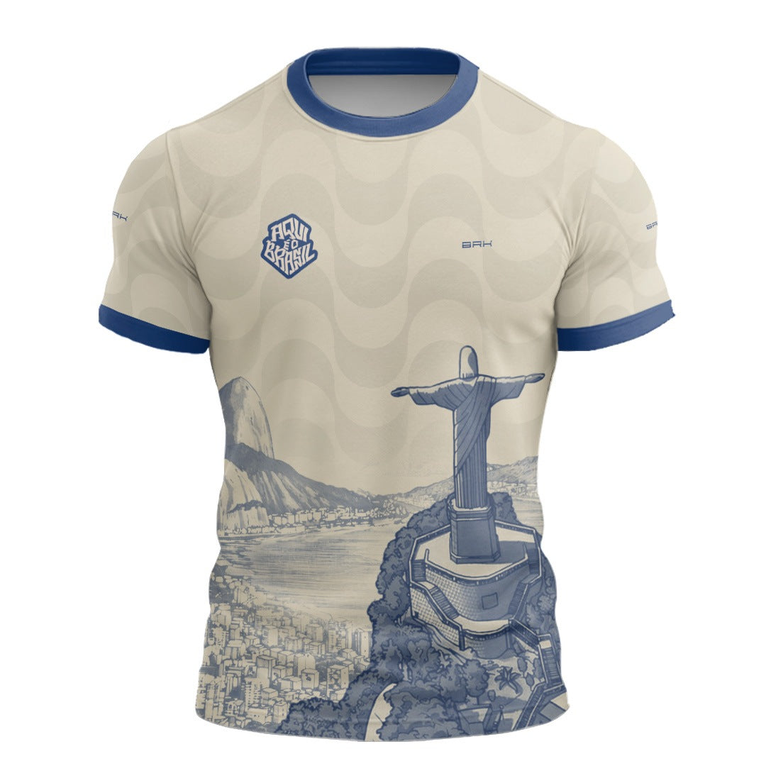 Camisa Casual Brk Aqui é o Brasil Cristo Redentor Paisagem Bege com Proteção Solar UV50+ - Brk Agro