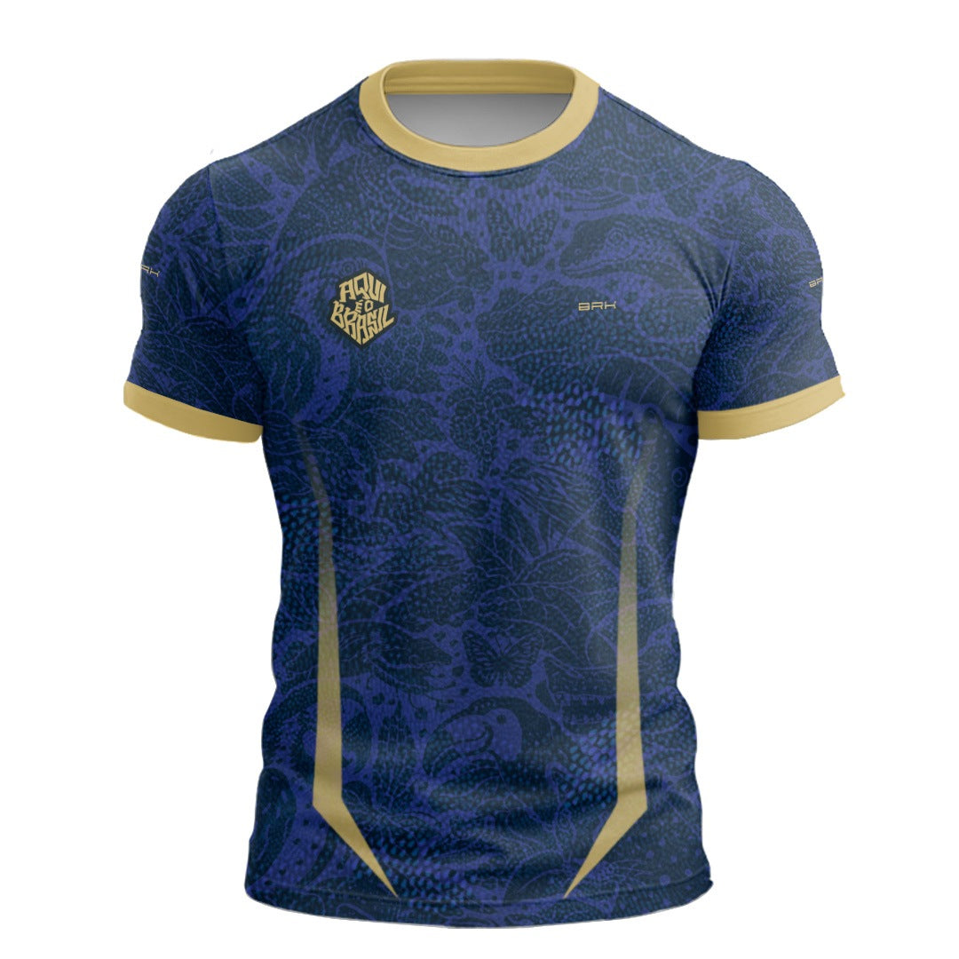 Camisa Casual Brk Aqui é o Brasil Folhagem Sutil Azul Royal com Proteção Solar UV50+ - Brk Agro