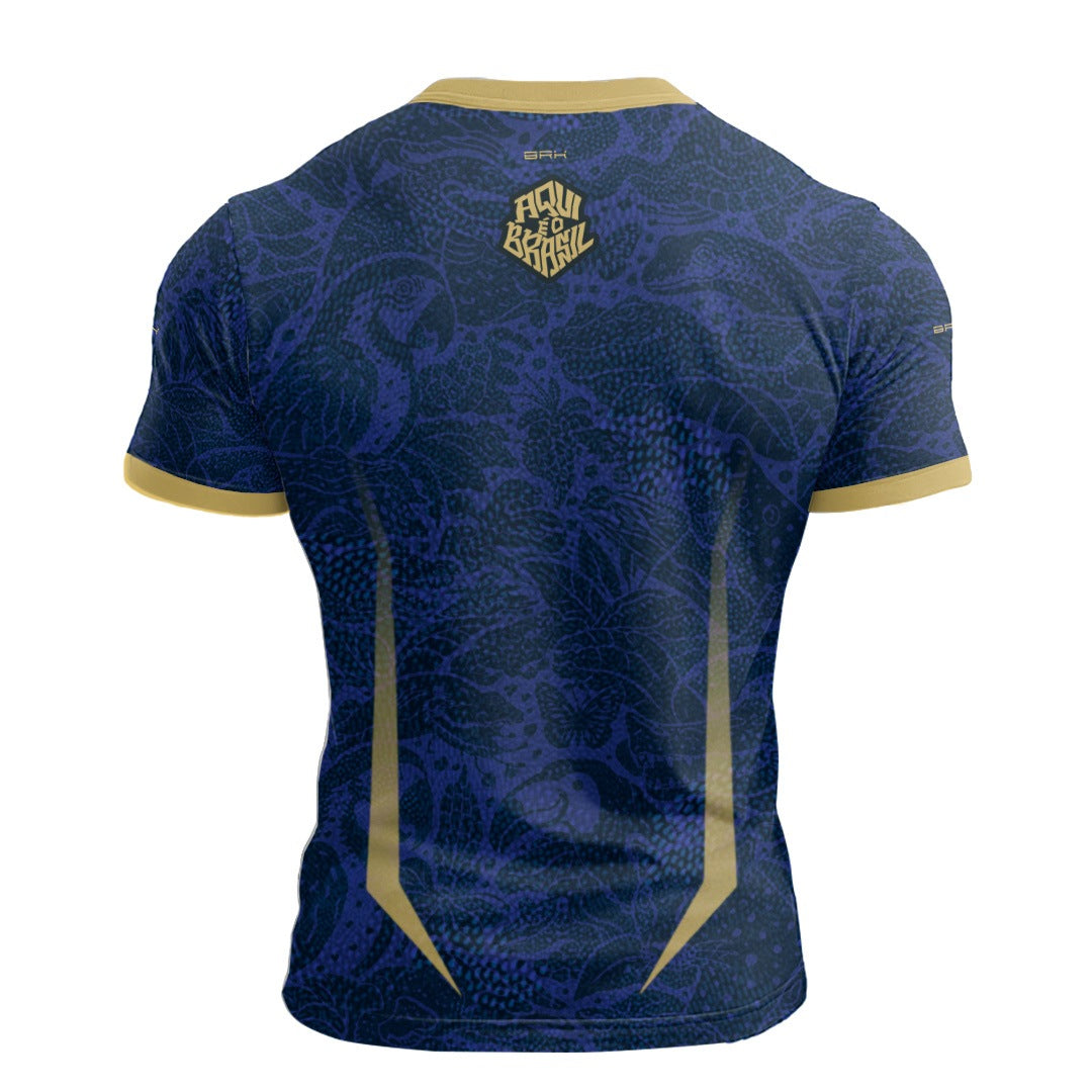 Camisa Casual Brk Aqui é o Brasil Folhagem Sutil Azul Royal com Proteção Solar UV50+ - Brk Agro