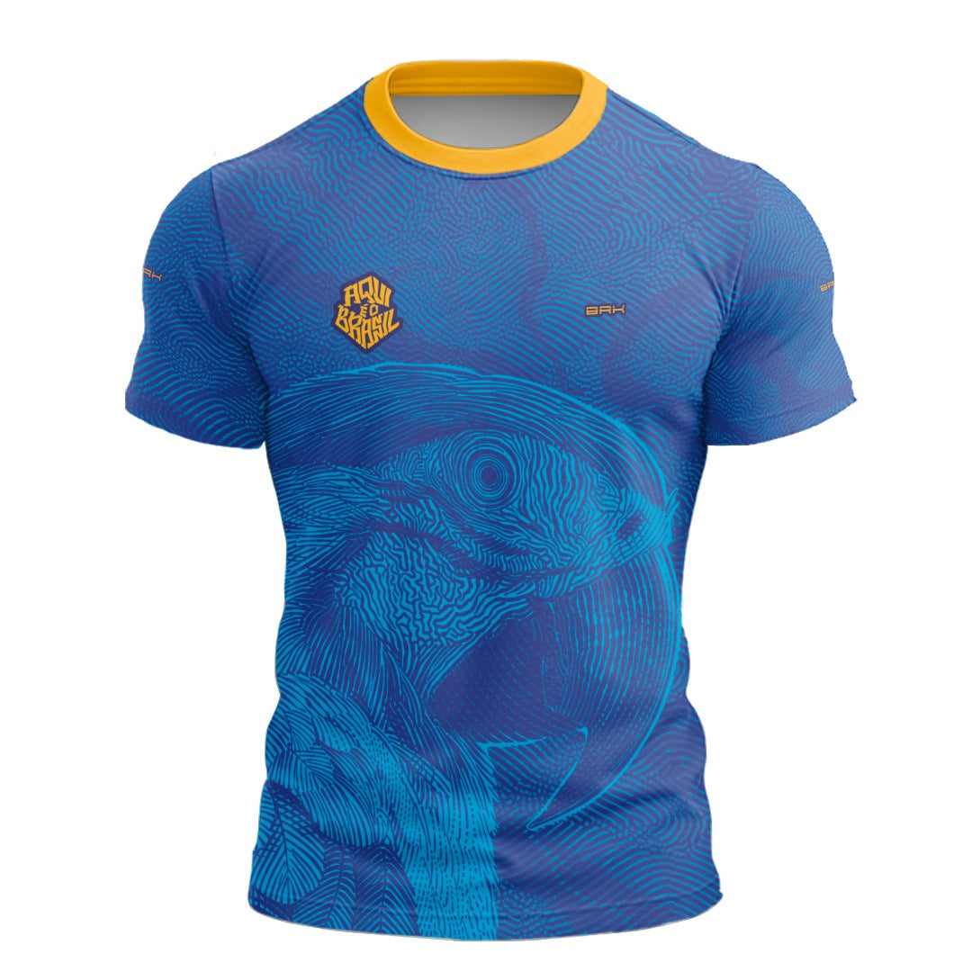 Camisa Casual Brk Aqui é o Brasil Arara Sombreada Azul Royal com Proteção Solar UV50+ - Brk Agro