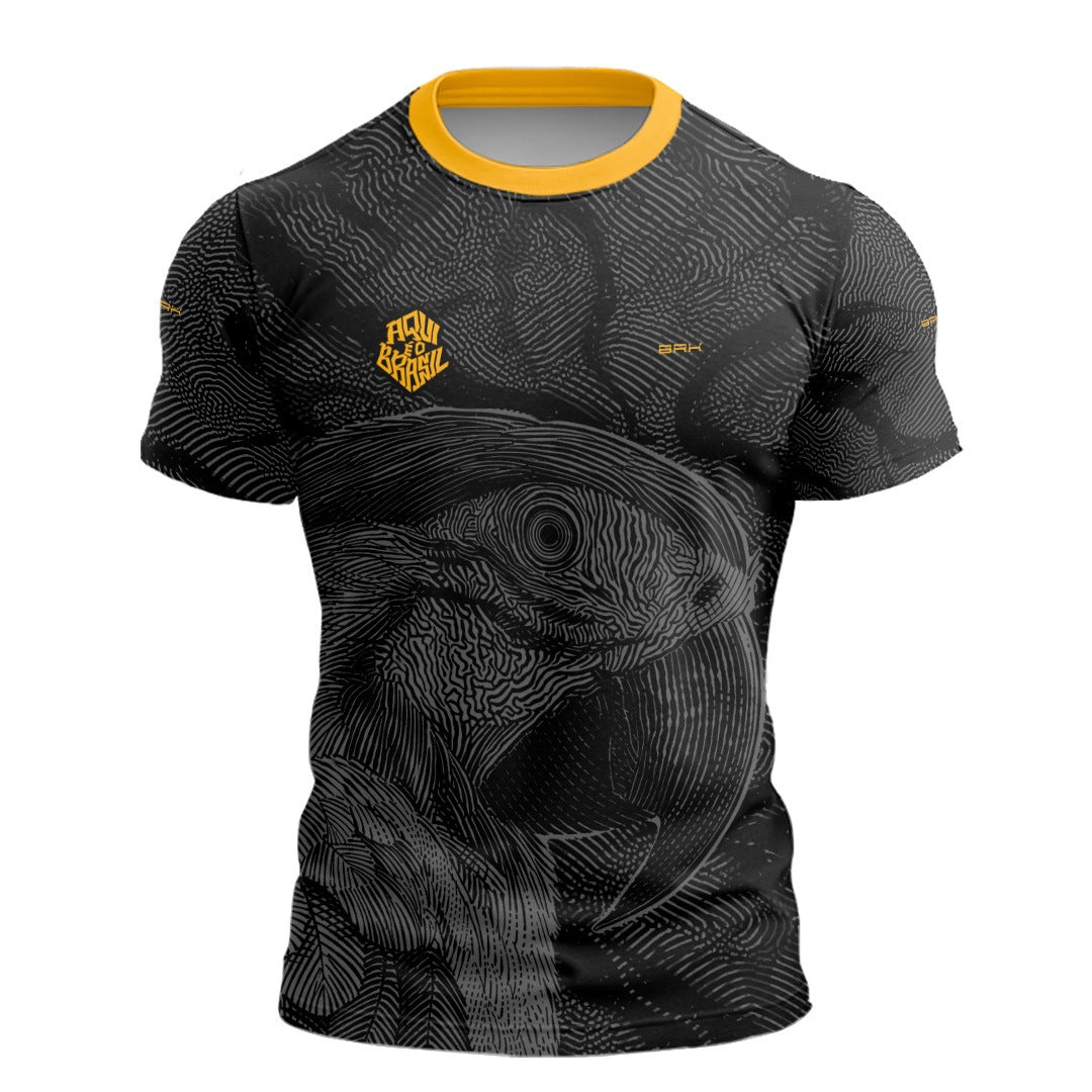 Camisa Casual Brk Aqui é o Brasil Arara Sombreada Preta com Proteção Solar UV50+ - Brk Agro
