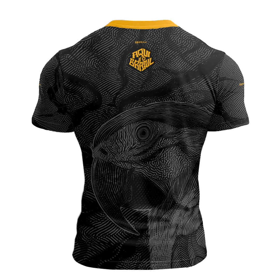 Camisa Casual Brk Aqui é o Brasil Arara Sombreada Preta com Proteção Solar UV50+ - Brk Agro