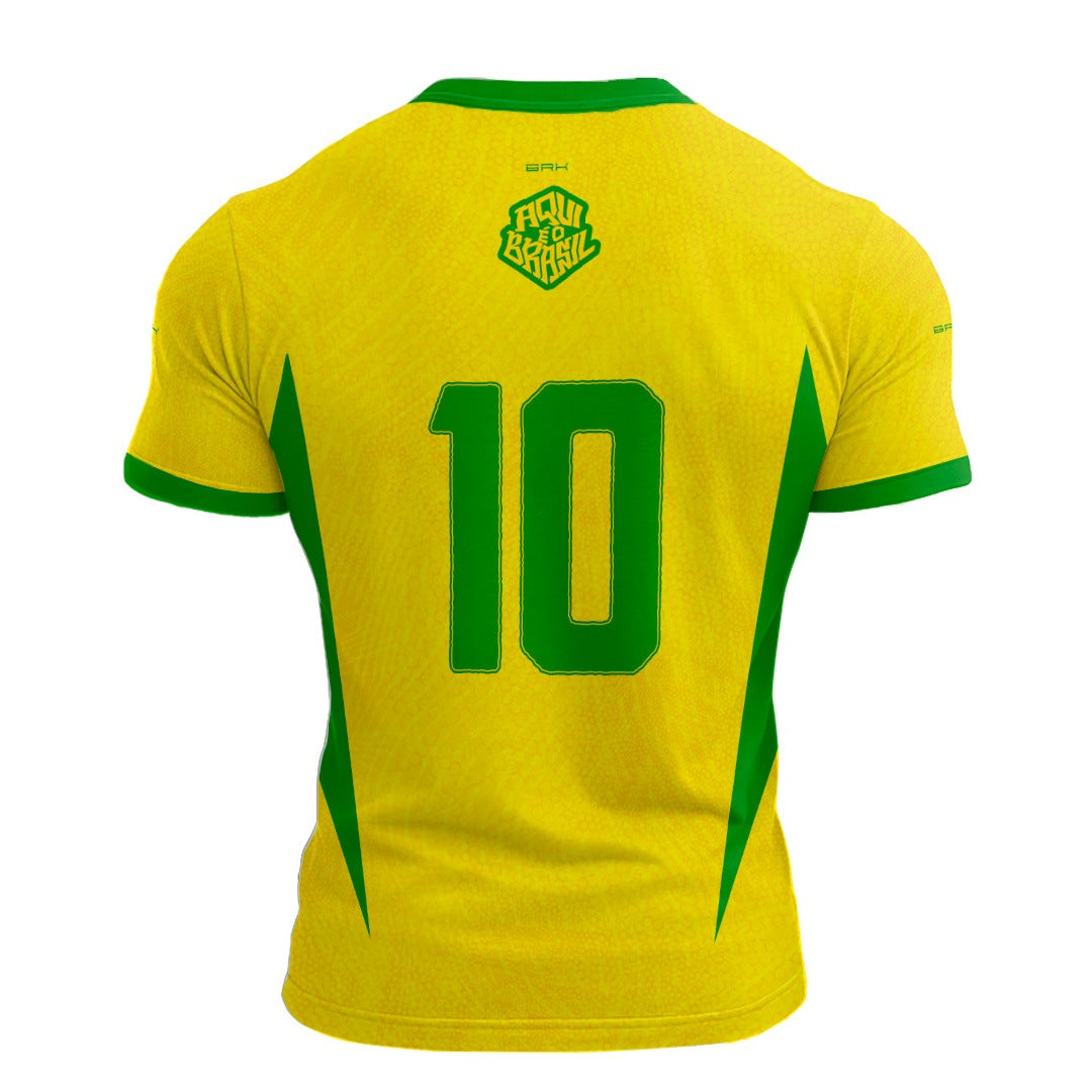 Camisa Casual Brk Aqui é o Brasil Clássica 10 Amarela com Proteção Solar UV50+ - Brk Agro