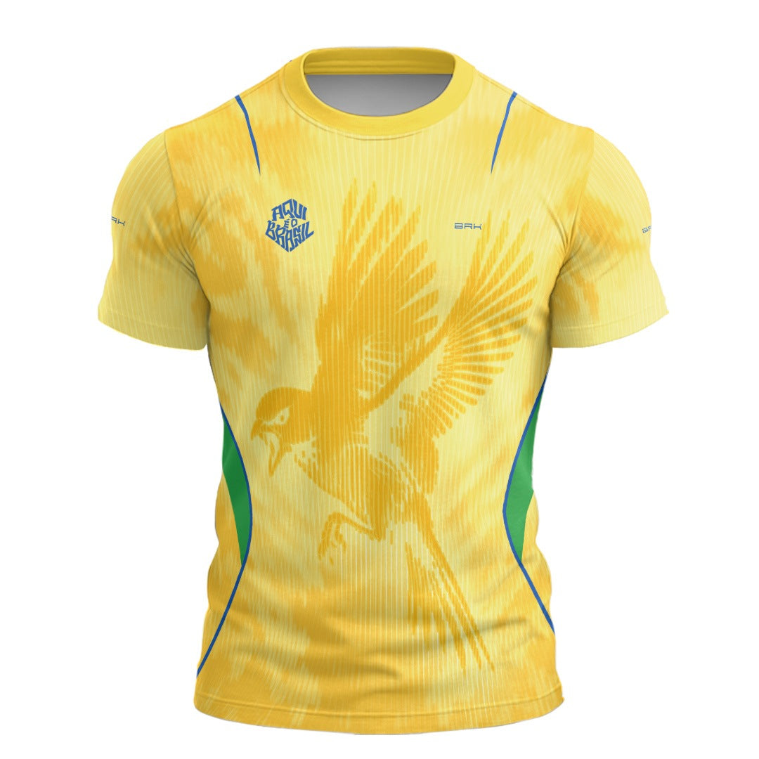Camisa Casual Brk Aqui é o Brasil Beija-Flor Sombreado Amarela com Proteção Solar UV50+ - Brk Agro