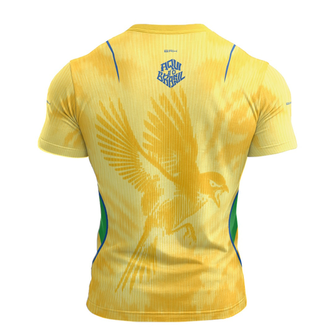 Camisa Casual Brk Aqui é o Brasil Beija-Flor Sombreado Amarela com Proteção Solar UV50+ - Brk Agro