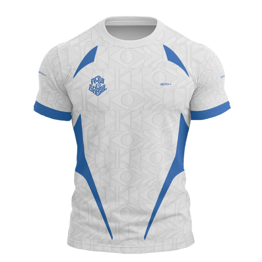 Camisa Casual Brk Aqui é o Brasil Bandeira Geométrica Branca com Proteção Solar UV50+ - Brk Agro