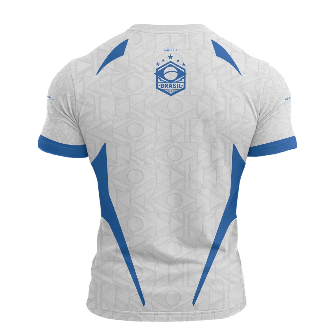 Camisa Casual Brk Aqui é o Brasil Bandeira Geométrica Branca com Proteção Solar UV50+ - Brk Agro