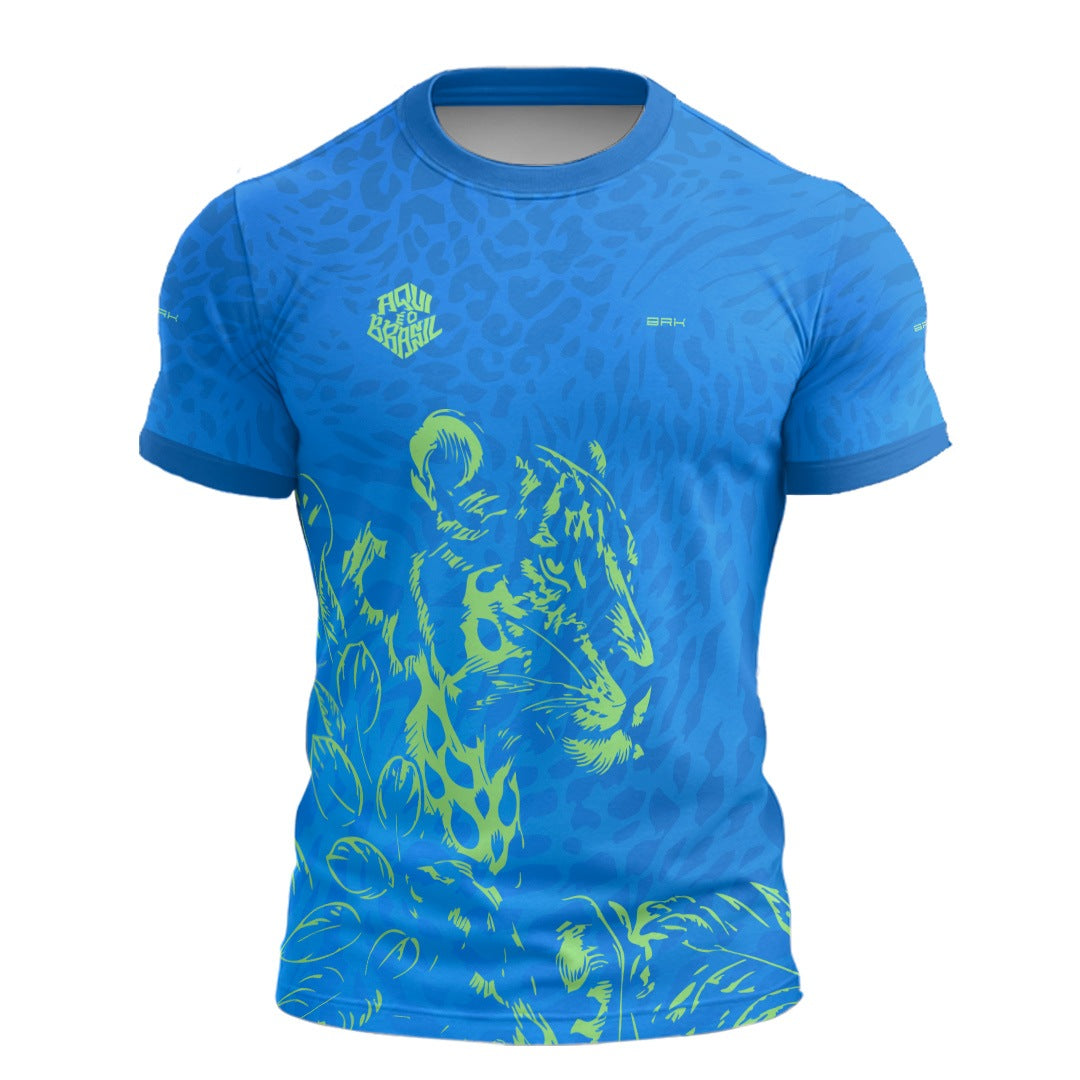 Camisa Casual Brk Aqui é o Brasil Onça Sombreada Azul com Proteção Solar UV50+ - Brk Agro