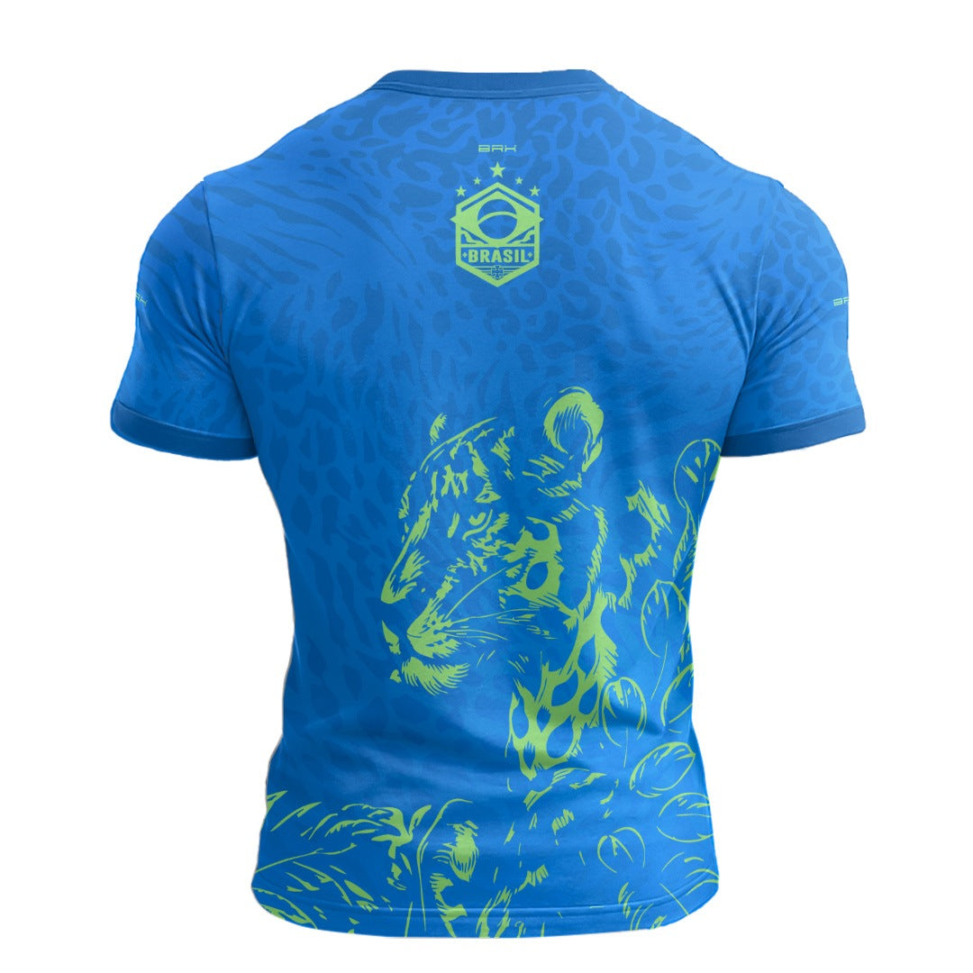 Camisa Casual Brk Aqui é o Brasil Onça Sombreada Azul com Proteção Solar UV50+ - Brk Agro