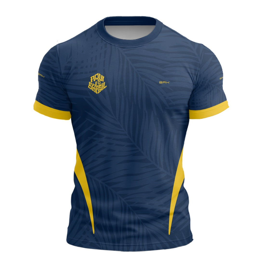 Camisa Casual Brk Aqui é o Brasil Tropical Azul Marinho com Proteção Solar UV50+ - Brk Agro