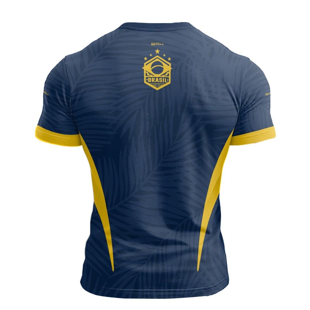 Camisa Casual Brk Aqui é o Brasil Tropical Azul Marinho com Proteção Solar UV50+ - Brk Agro