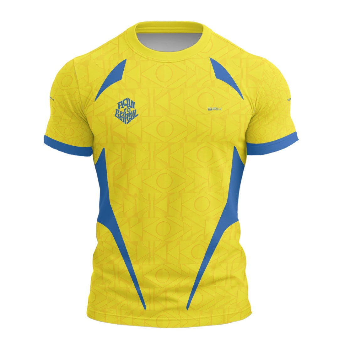 Camisa Casual Brk Aqui é o Brasil Bandeira Geométrica Amarela com Proteção Solar UV50+ - Brk Agro