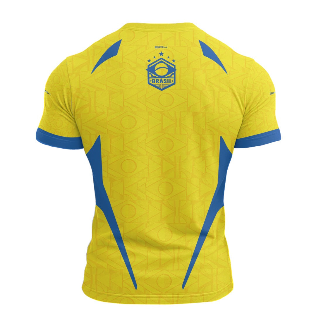 Camisa Casual Brk Aqui é o Brasil Bandeira Geométrica Amarela com Proteção Solar UV50+ - Brk Agro