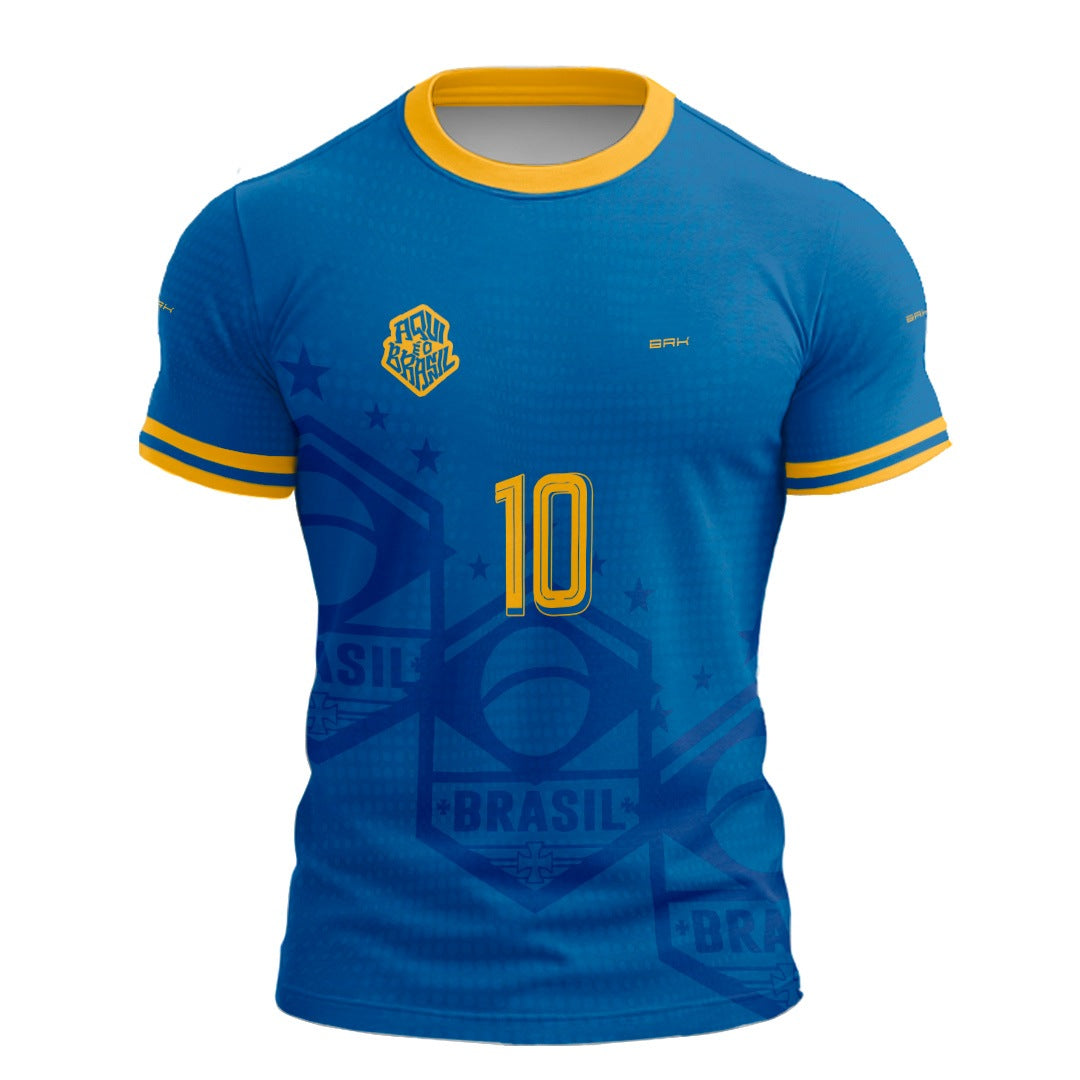 Camisa Casual Brk Aqui é o Brasil Escudo 10 Azul Royal com Proteção Solar UV50+ - Brk Agro