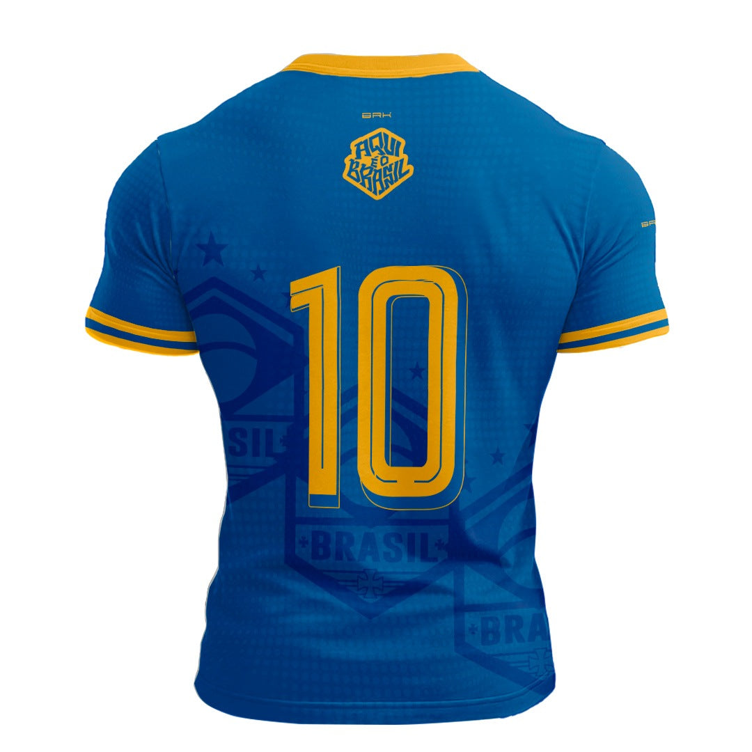 Camisa Casual Brk Aqui é o Brasil Escudo 10 Azul Royal com Proteção Solar UV50+ - Brk Agro