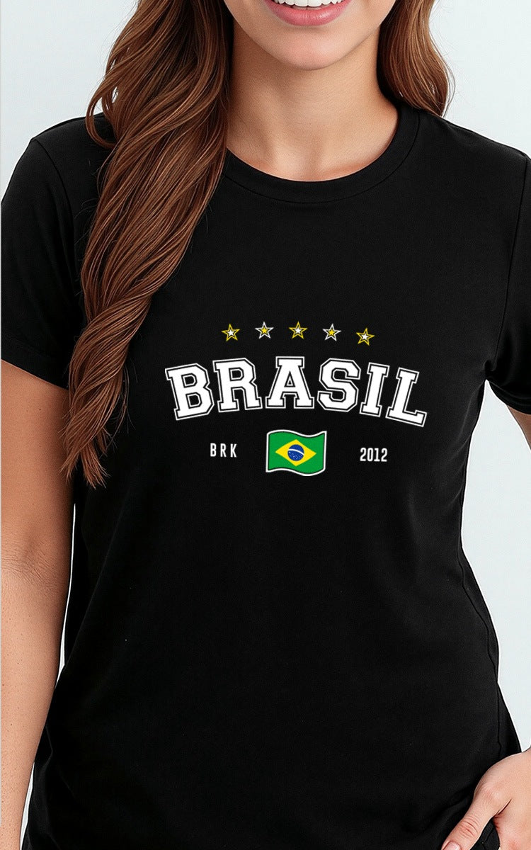 Camiseta Básica de Algodão Brk Aqui é o Brasil Bandeira - Brk Agro