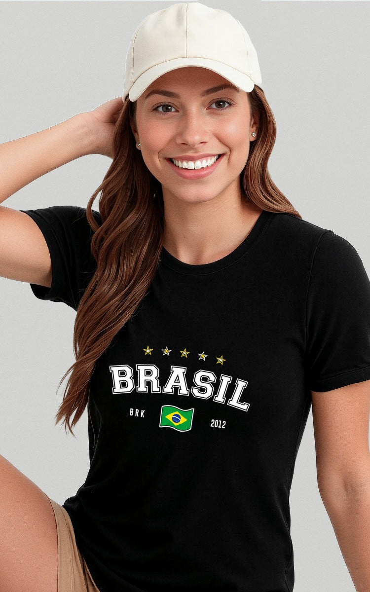 Camiseta Básica de Algodão Brk Aqui é o Brasil Bandeira - Brk Agro