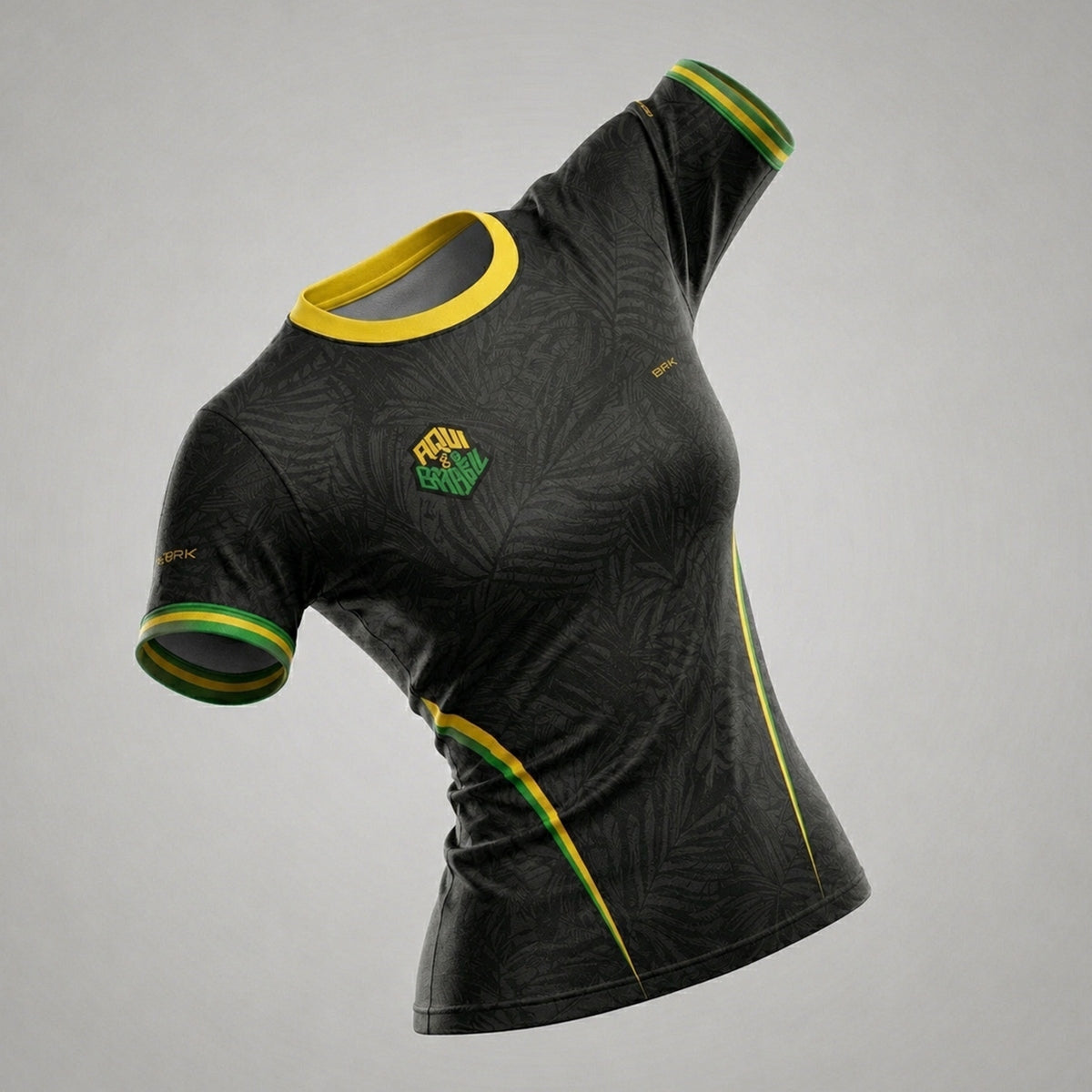 Camisa Casual Feminina Brk Aqui é o Brasil Folhagem Preta com Proteção Solar UV50+ - Brk Agro