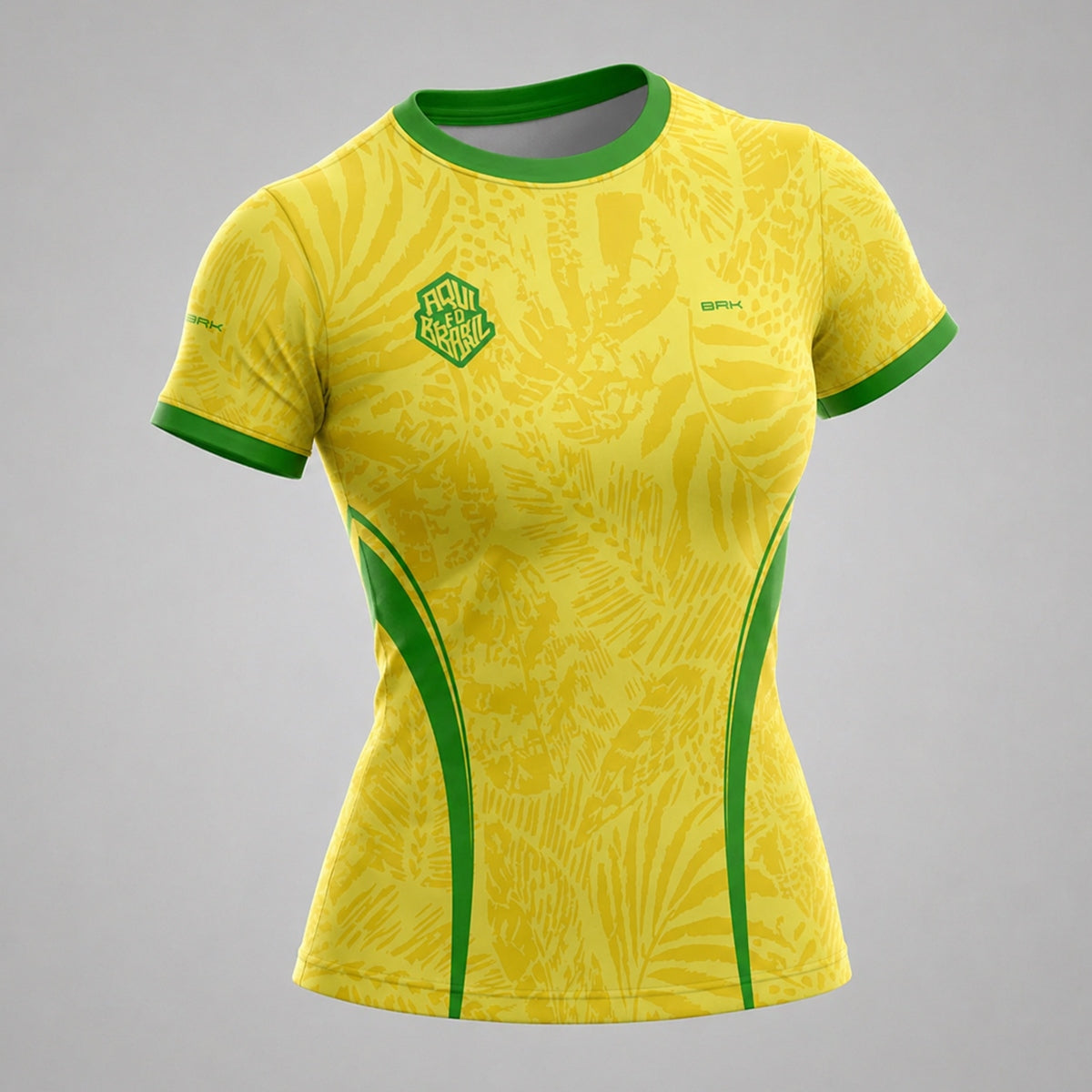 Camisa Casual Feminina Brk Aqui é o Brasil Folhagem Tropical Amarela com Proteção Solar UV50+ - Brk Agro