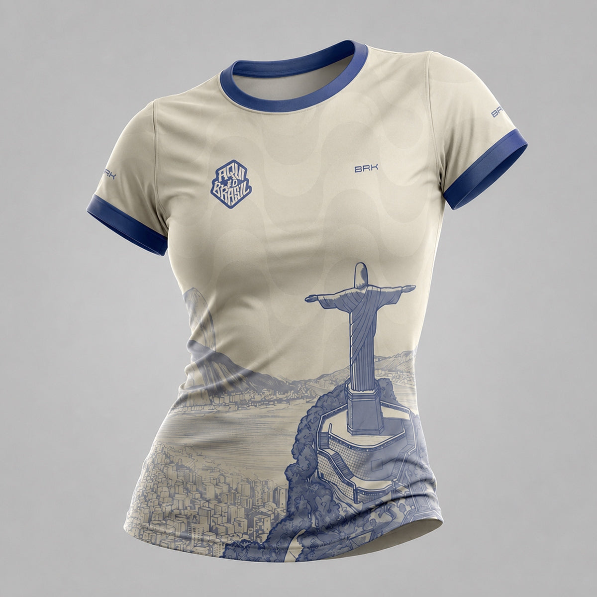 Camisa Casual Feminina Brk Aqui é o Brasil Cristo Redentor Paisagem Bege com Proteção Solar UV50+ - Brk Agro