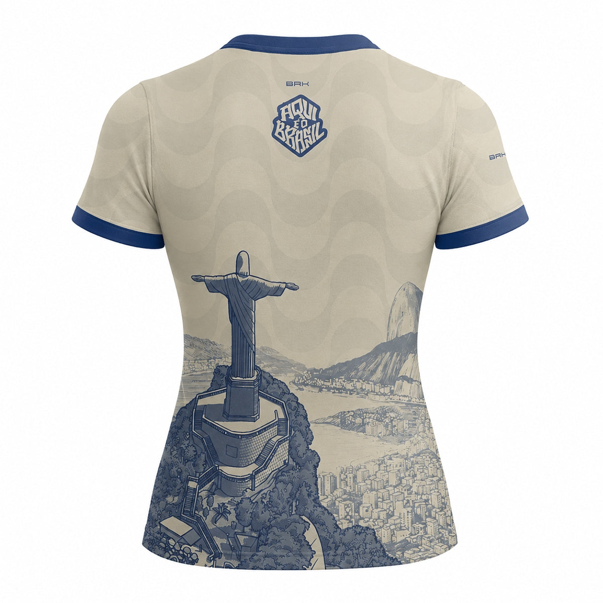 Camisa Casual Feminina Brk Aqui é o Brasil Cristo Redentor Paisagem Bege com Proteção Solar UV50+ - Brk Agro