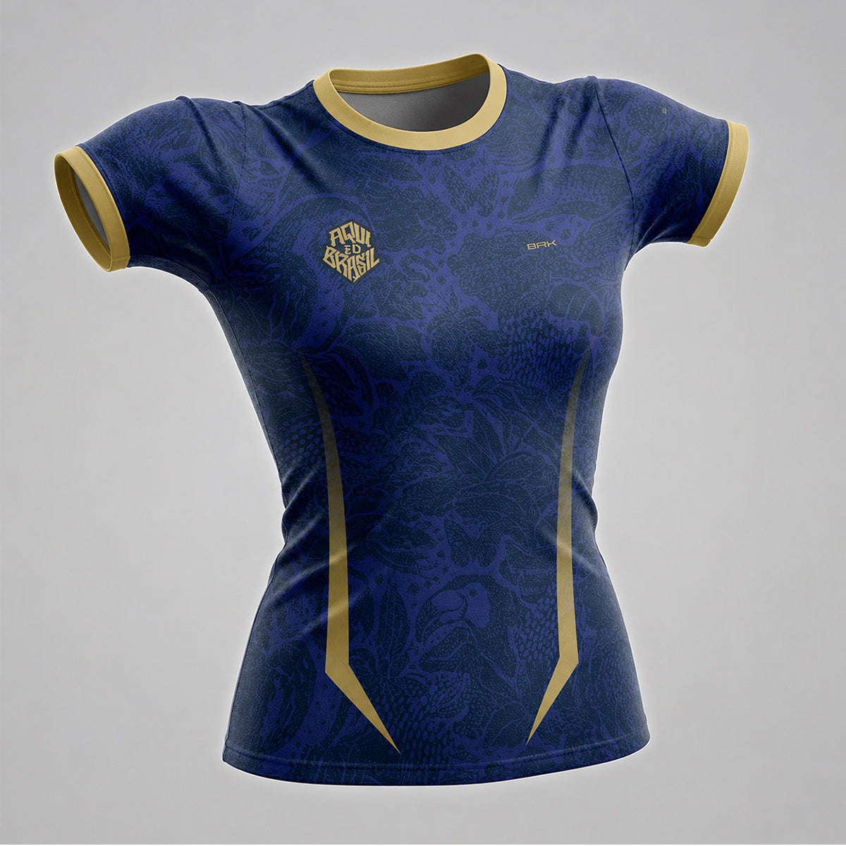 Camisa Casual Feminina Brk Aqui é o Brasil Folhagem Sutil Azul Royal com Proteção Solar UV50+ - Brk Agro
