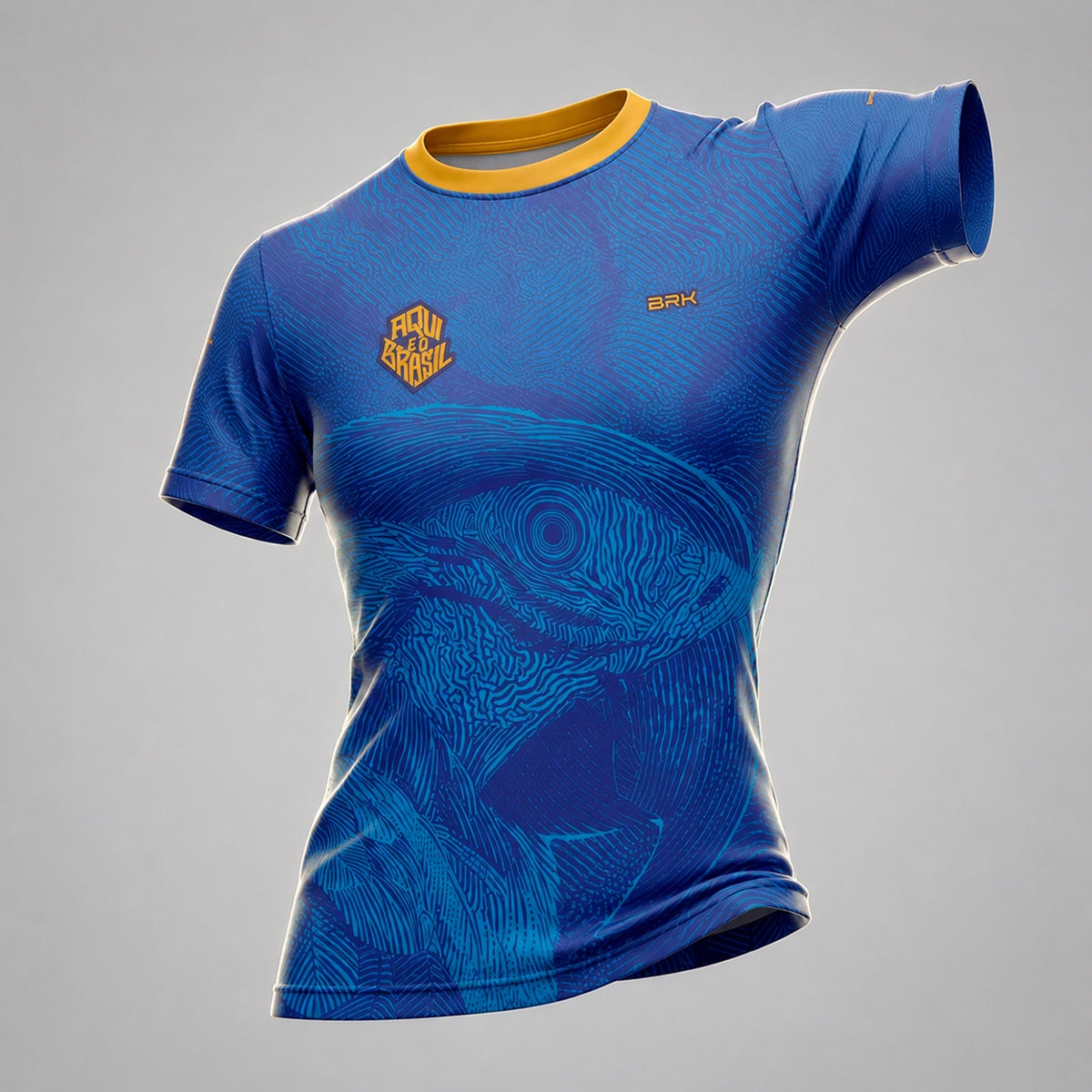 Camisa Casual Feminina Brk Aqui é o Brasil Arara Sombreada Azul Royal com Proteção Solar UV50+ - Brk Agro