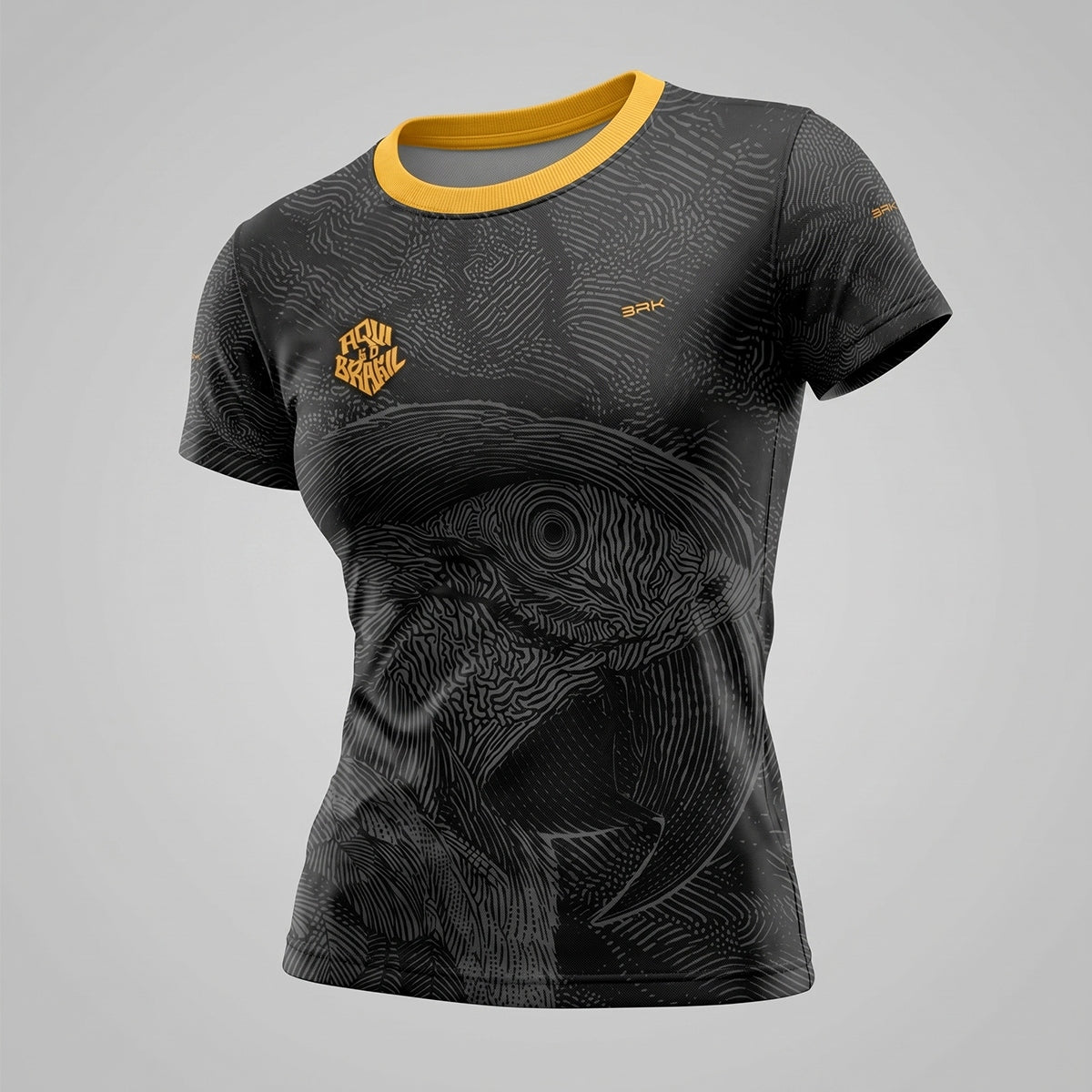 Camisa Casual Feminina Brk Aqui é o Brasil Arara Sombreada Preta com Proteção Solar UV50+ - Brk Agro