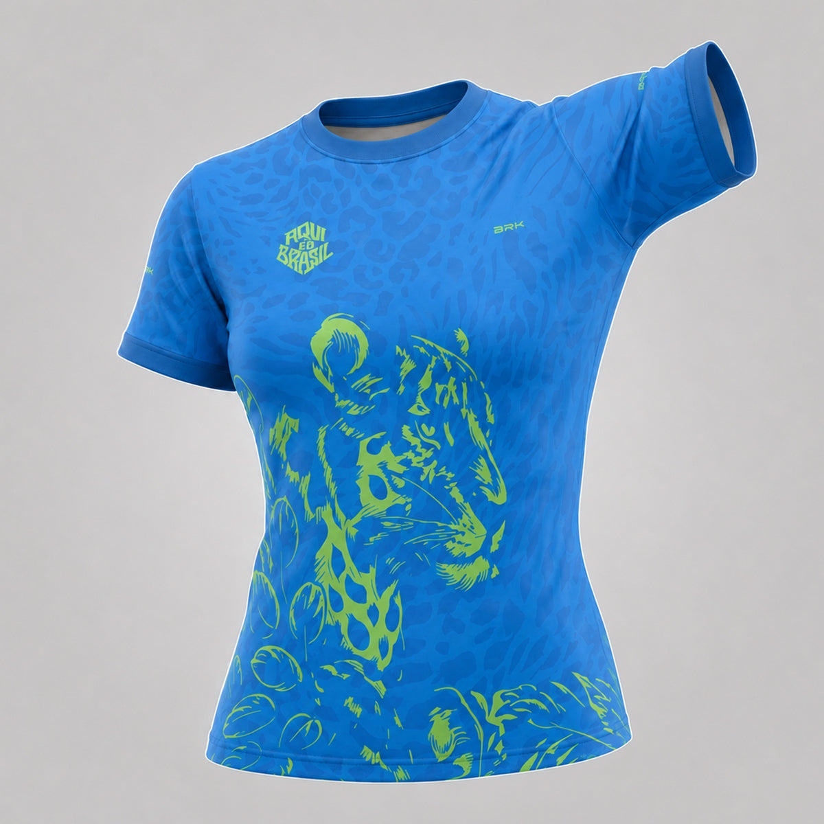 Camisa Casual Feminina Brk Aqui é o Brasil Onça Sombreada Azul com Proteção Solar UV50+ - Brk Agro