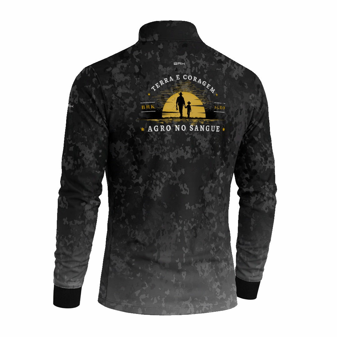 Camisa Agro Brk Dia dos Pais Agro no Sangue Preta com Proteção Solar UV50+
